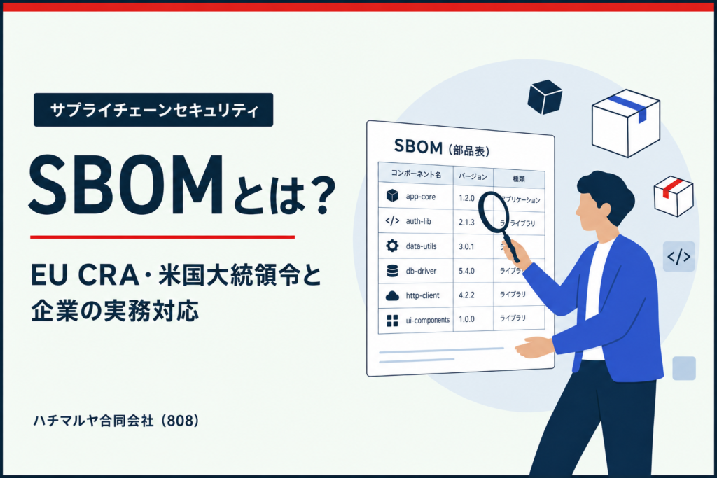 SBOMとは？EU CRA・米国大統領令が示す「ソフトウェア部品表」と企業の実務対応｜ハチマルヤ合同会社（808）