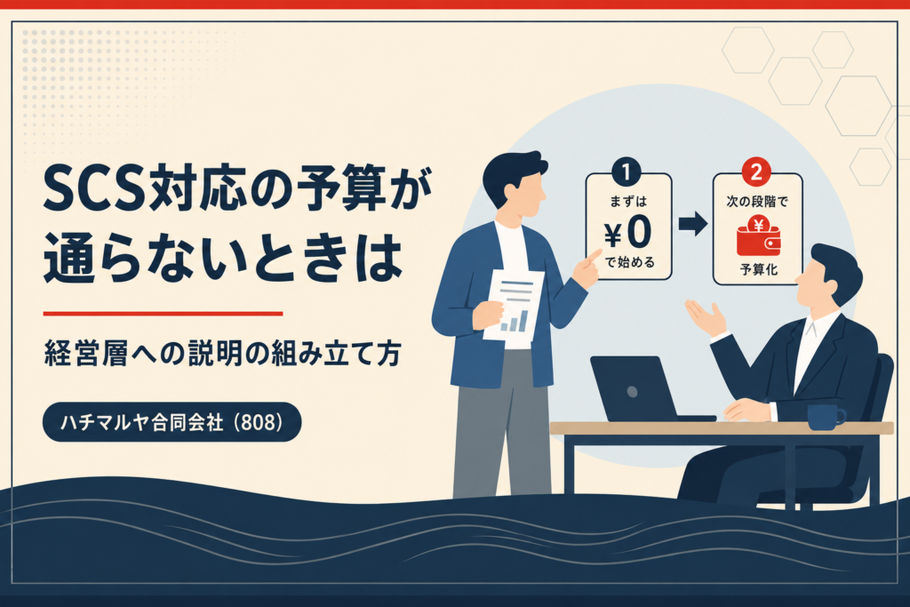 SCS対応の予算が通らないときの考え方｜経営層への説明の組み立て方｜ハチマルヤ合同会社（808）